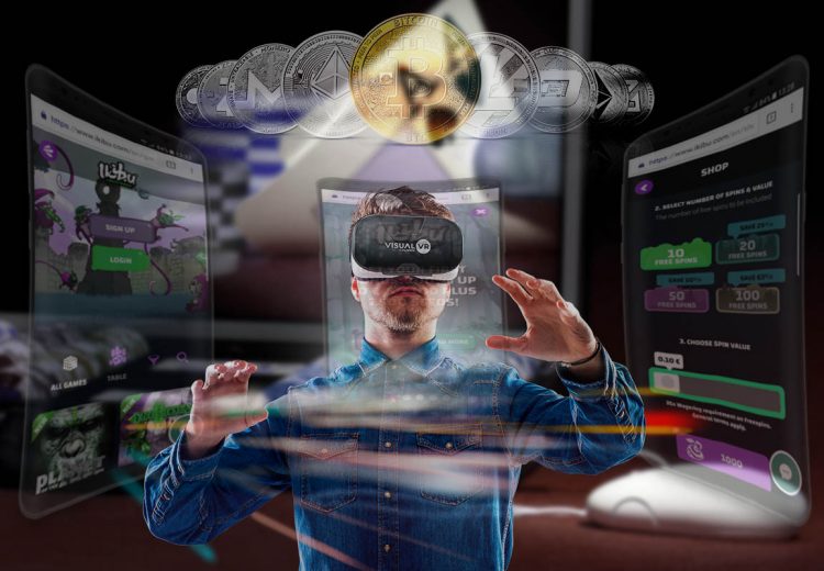 casino crypto payments and man in VR